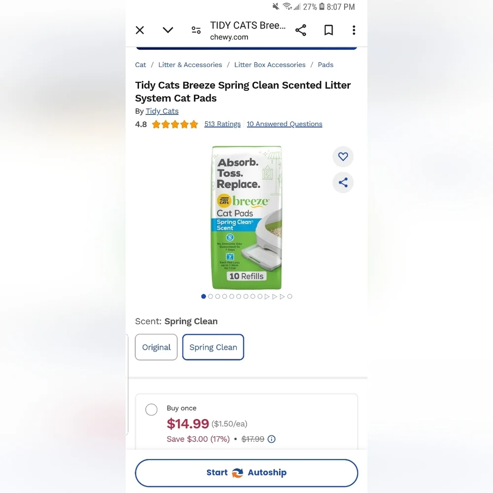 🐈‍⬛BUY 5 GET 3 FREE Tidy Cats Breeze Spring Clean Scented Cat Pads Coun